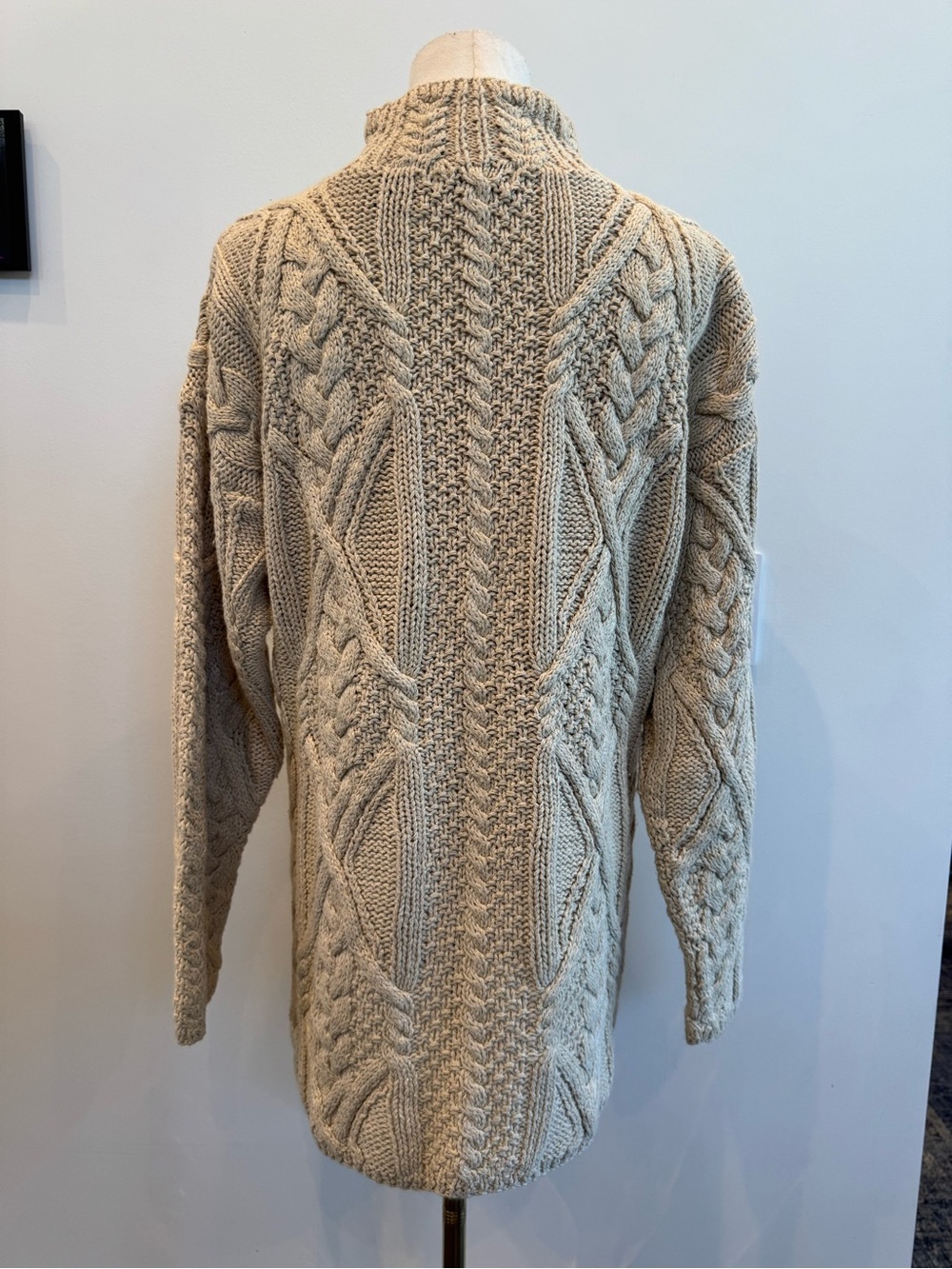 Harold's Vintage Cream Cable Knit Mockneck Sweater Cotton Linen Size M - Picture 2 of 8